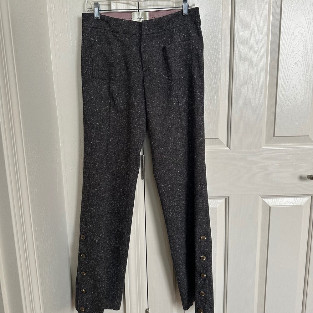 Anthropologie Elevenses Gray Brown Tweed Button-Hem Trousers - Size 4